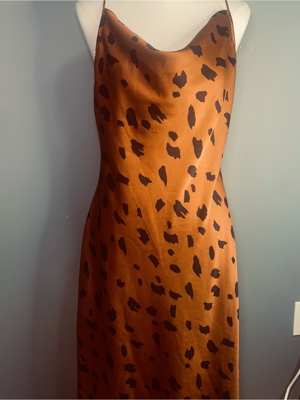 Trixxi Copper Brown Leopard Slip Midi Dress Size L